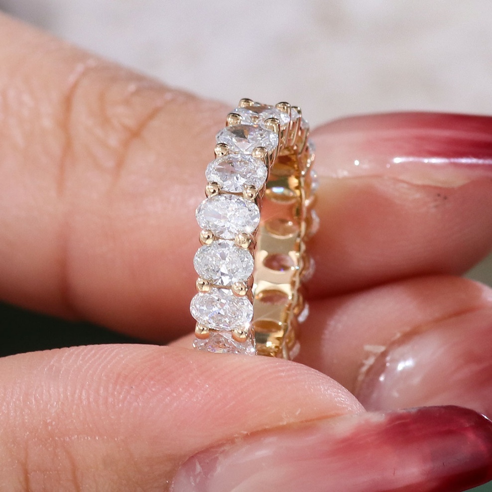 Fine Jewelry Rings 18K Solid Yellow Gold Lab Diamond Band Ring Wedding Band Full Eternity Oval Cut Lab Grown Diamond Ring - view 5