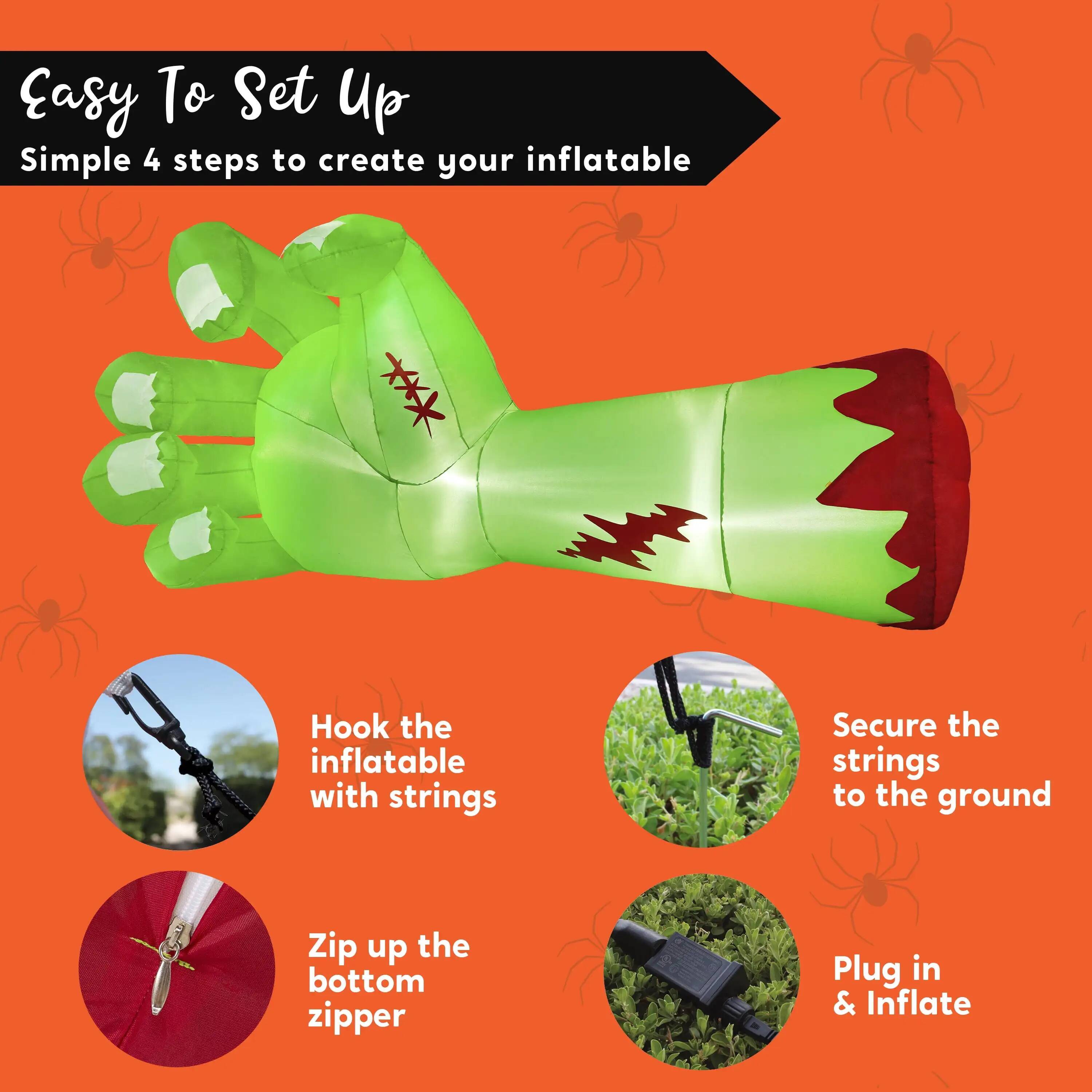 Joyfy 9ft Broken Zombie Arm Halloween Inflatables Outdoor Decoration with Built-in LEDs Scary Green Giant Hand J260907 - view 6