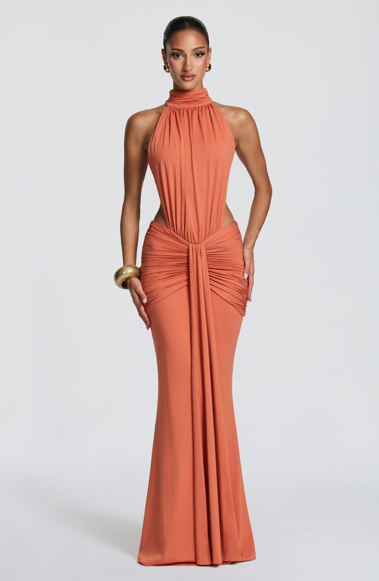Casual Dresses Elegant Women High Neck Halter Backless Maxi Dress Ruched Waist Cut Out Mermaid Floor Length Evening Party Formal Gown - view 6