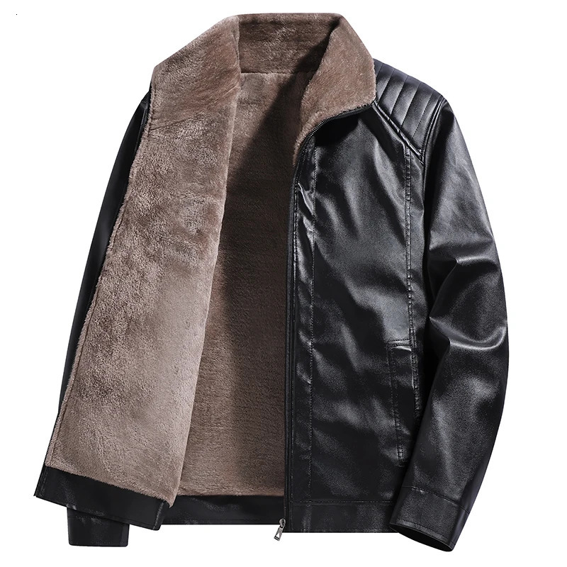 Men Leather Jacket Winter Fleece Lined Biker Jackets Fashion Motorcycle Faux Coat Outwear Casual Streetwear 260907 - view 4