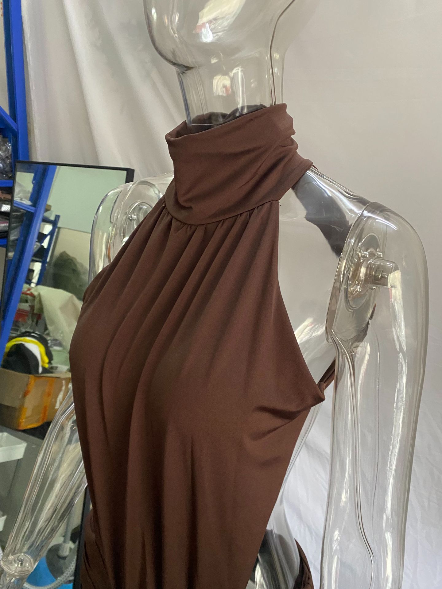 Casual Dresses Elegant Women High Neck Halter Backless Maxi Dress Ruched Waist Cut Out Mermaid Floor Length Evening Party Formal Gown - view 5