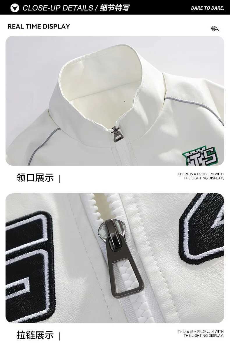 Letter Jackets Man Motorcycle Leather Embroidery Leather Coat Patchwork Fashion Streetwear American Motor Jacket Red White Black C260904 - view 6