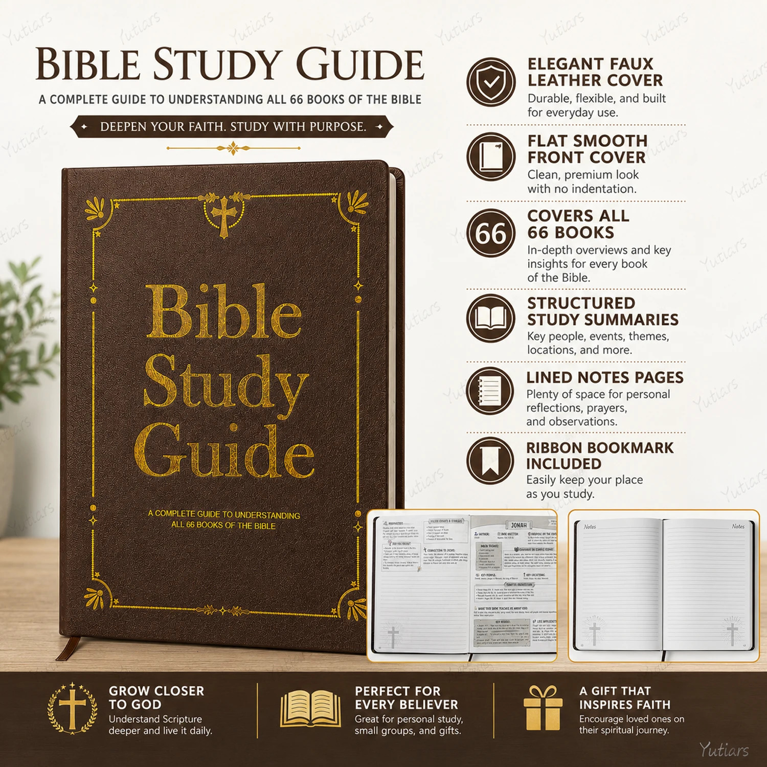 Retro PU Leather Scripture Workbook All 66 Bible Books Structured Devotional Notebook For Christian Holiday Presents 260907 - view 4