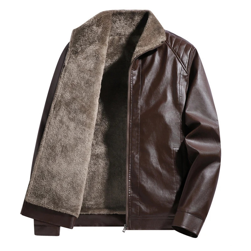 Men Leather Jacket Winter Fleece Lined Biker Jackets Fashion Motorcycle Faux Coat Outwear Casual Streetwear 260907 - view 6