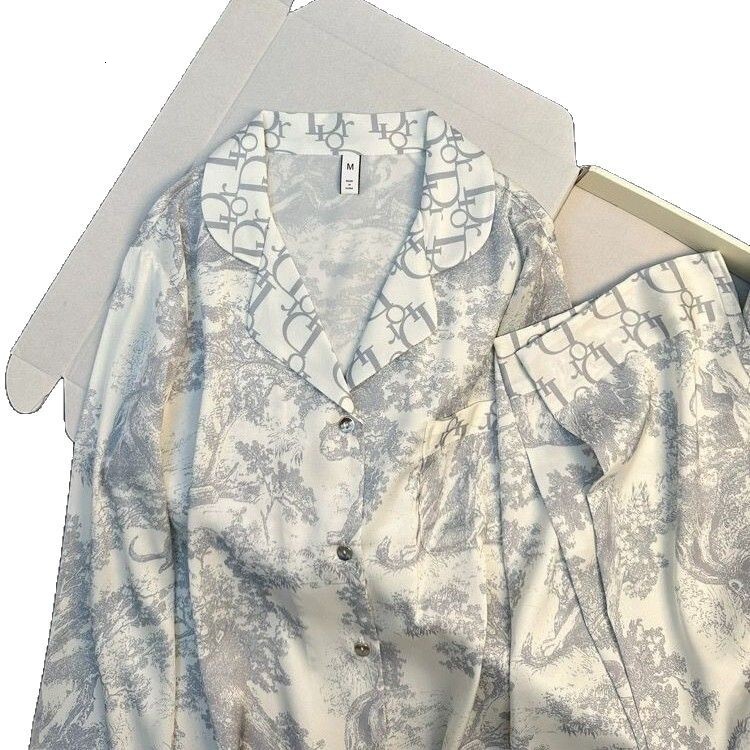 Designer pajamas for Women Spring and Autumn Cool Ice Silk Wearable High end Home Wear Luxurious Long Sleeve Summer Set Fashionable and high-quality h - view 6