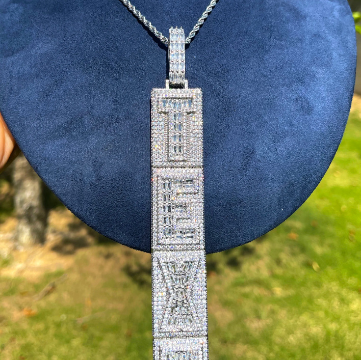 18K Plated VVS Moissanite Custom Stacked Vertical Letter Pendant, Bling Hip Hop Personalized Name Charm Necklace for Men Jewelry - view 3
