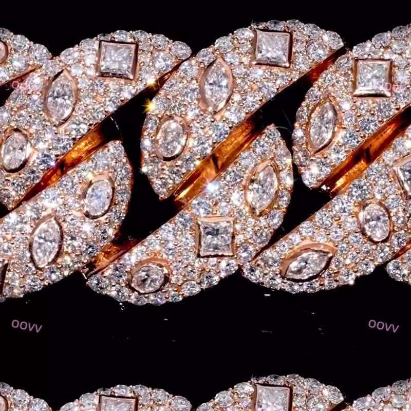 Luxury Custom Moissanite 18mm Cuban Chain 925 Sterling Silver Rose Gold Plated GRA Moissanite Cuban Link Chain Necklace Bracelet - view 4