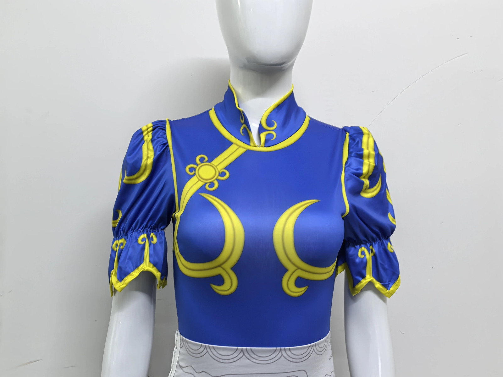 Womens Fighter Chun Li Cosplay Costume Game Fighter Chunli Blue Cheongsam with Headdress and Waistband Halloween Costume a260905 - view 7