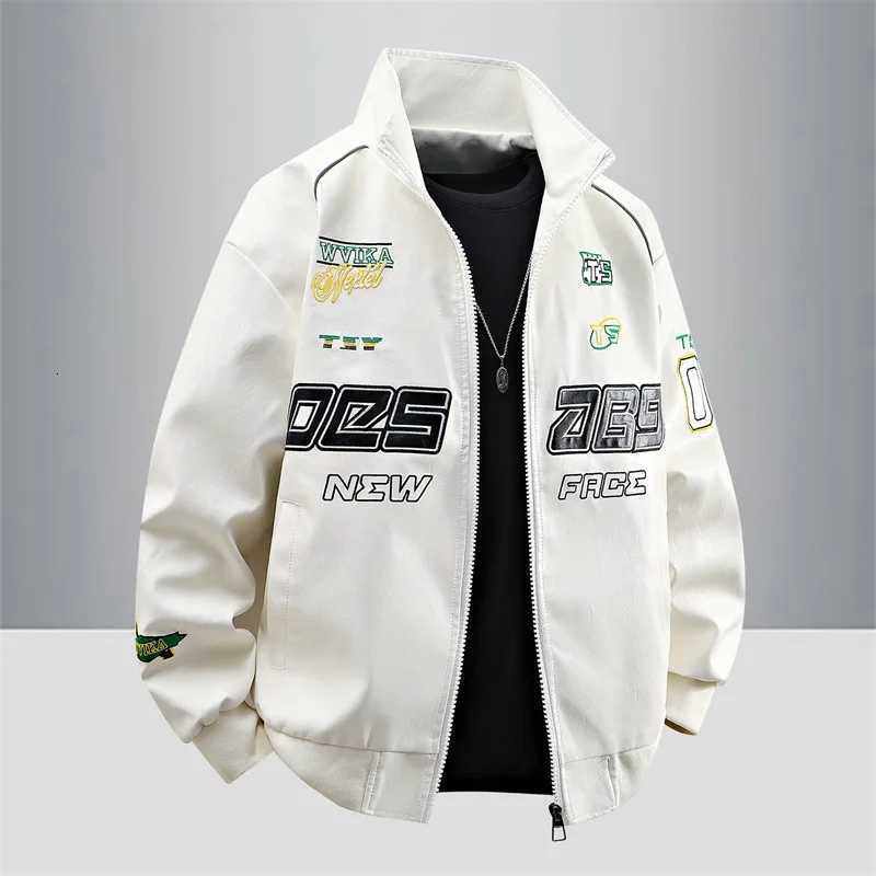 Letter Jackets Man Motorcycle Leather Embroidery Leather Coat Patchwork Fashion Streetwear American Motor Jacket Red White Black C260904 - view 7