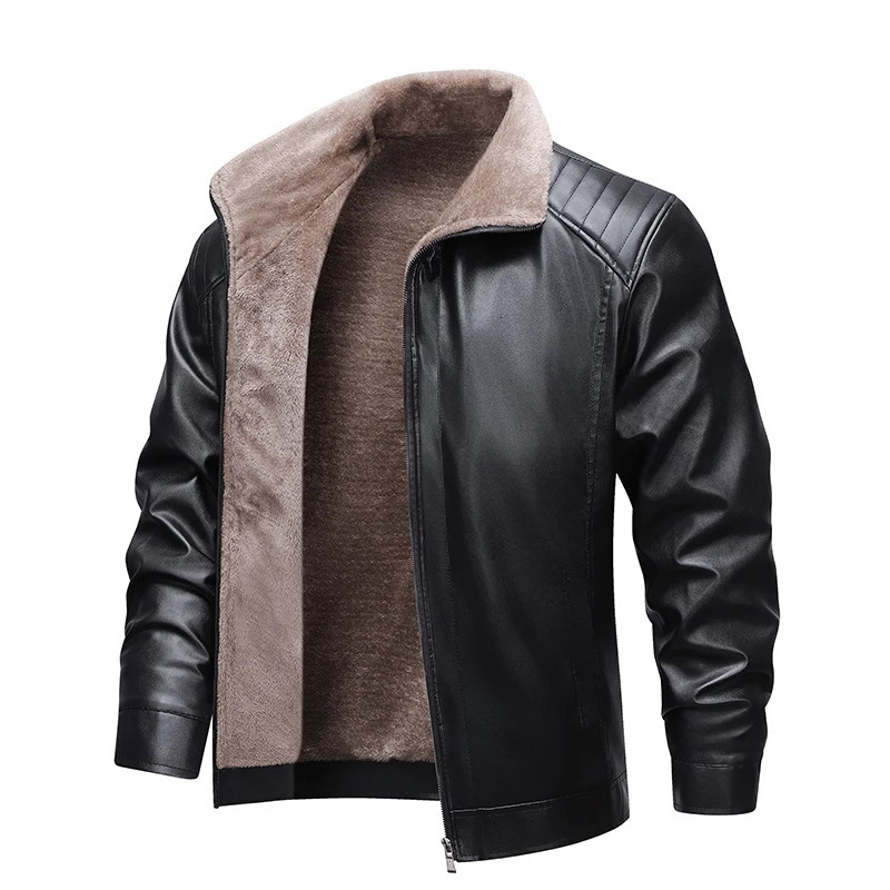 Men Leather Jacket Winter Fleece Lined Biker Jackets Fashion Motorcycle Faux Coat Outwear Casual Streetwear 260907 - view 3