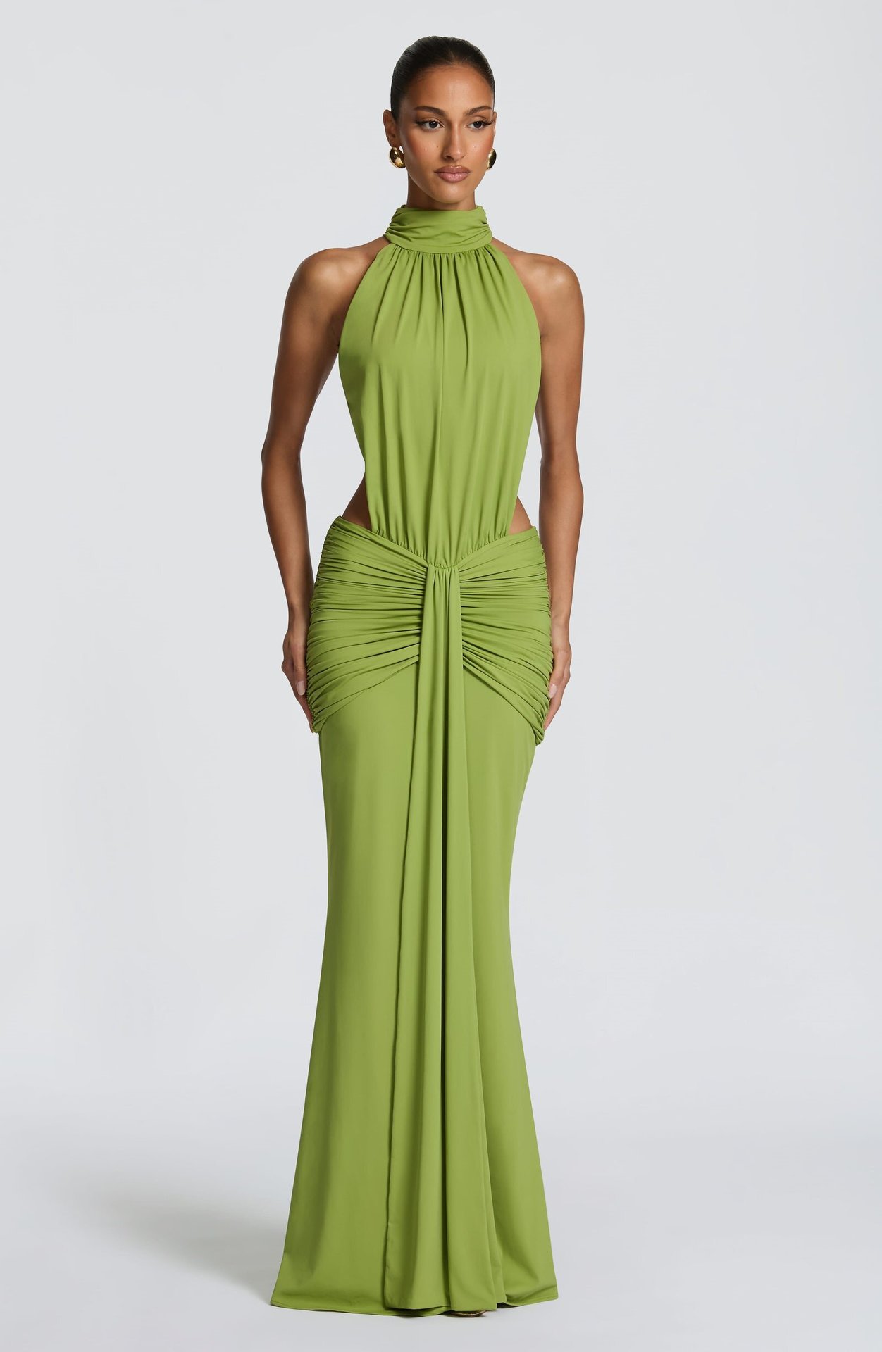 Casual Dresses Elegant Women High Neck Halter Backless Maxi Dress Ruched Waist Cut Out Mermaid Floor Length Evening Party Formal Gown - view 7