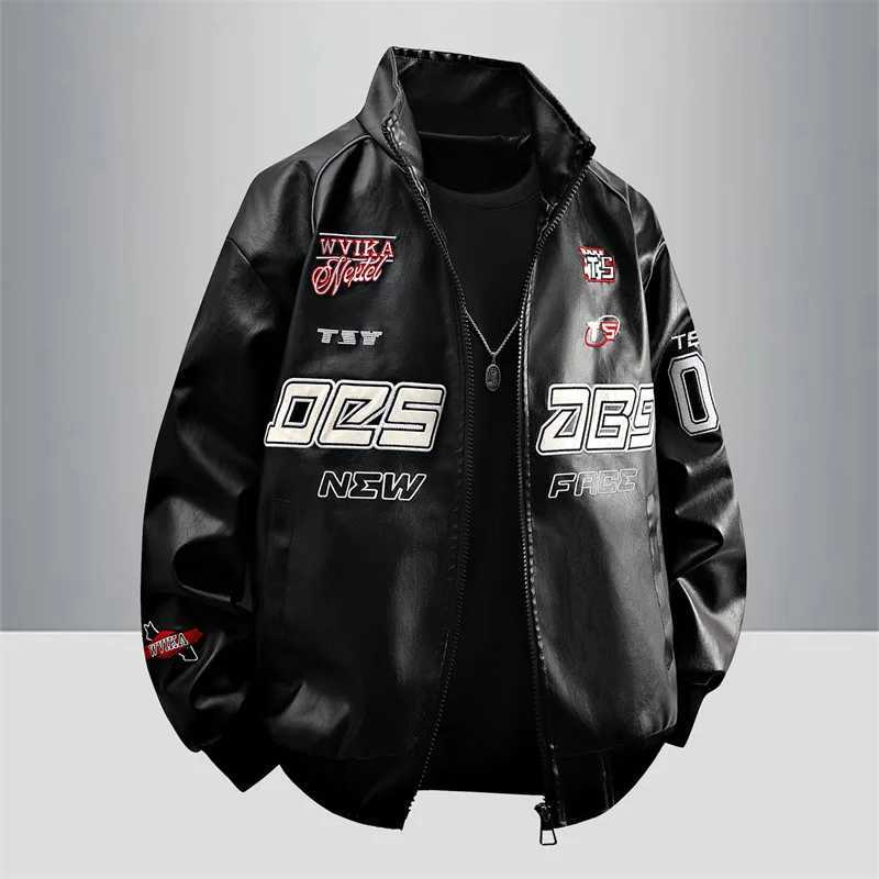 Letter Jackets Man Motorcycle Leather Embroidery Leather Coat Patchwork Fashion Streetwear American Motor Jacket Red White Black C260904 - view 4