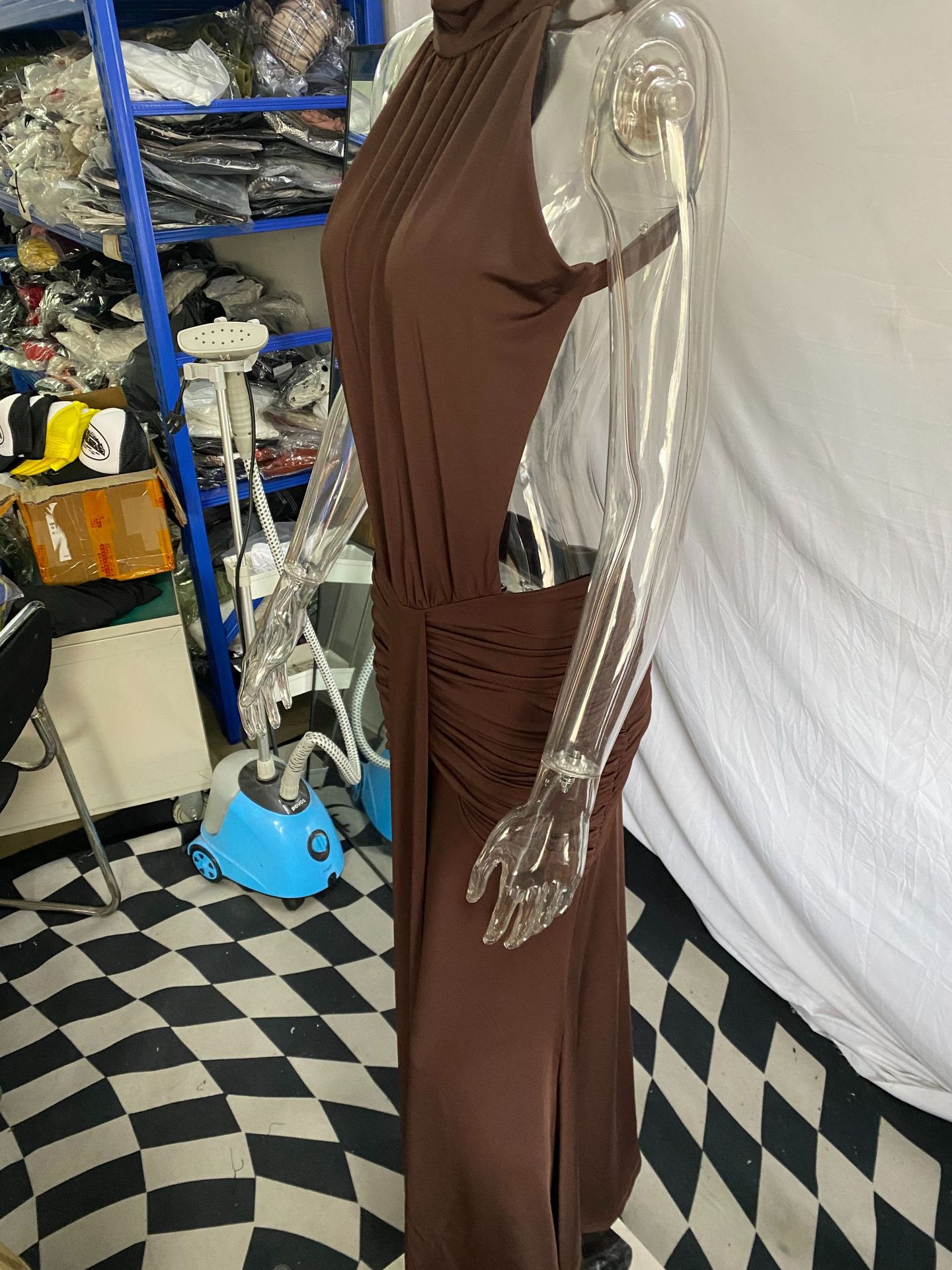 Casual Dresses Elegant Women High Neck Halter Backless Maxi Dress Ruched Waist Cut Out Mermaid Floor Length Evening Party Formal Gown - view 4