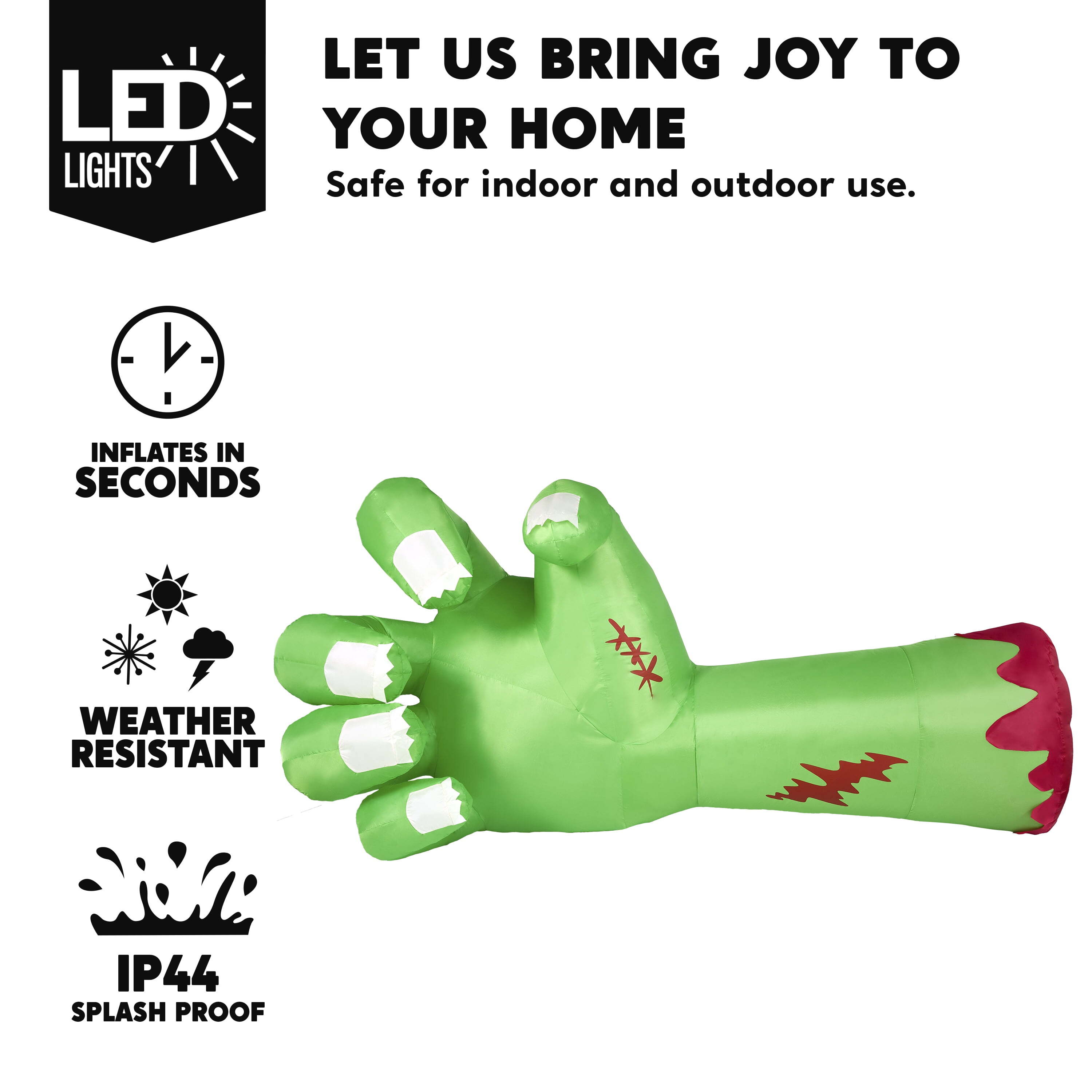 Joyfy 9ft Broken Zombie Arm Halloween Inflatables Outdoor Decoration with Built-in LEDs Scary Green Giant Hand J260907 - view 4