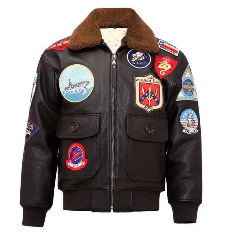 Pilot Winter Brown Dark G1 Leather Jacket Men Military Style Europe Size Thick Genuine Cowhide Top Gun Flight Coats 2026ss new P C260904 - view 4