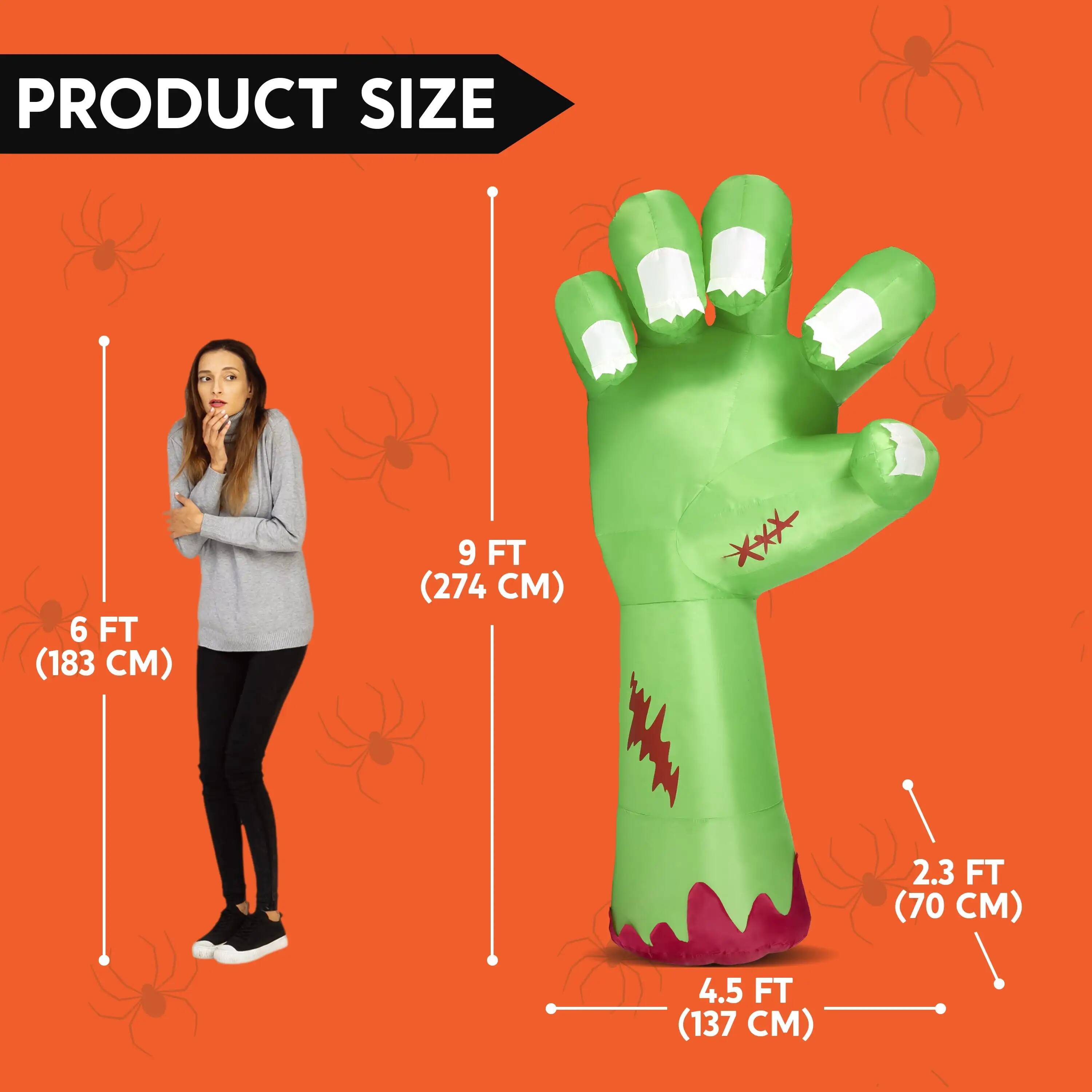 Joyfy 9ft Broken Zombie Arm Halloween Inflatables Outdoor Decoration with Built-in LEDs Scary Green Giant Hand J260907 - view 5