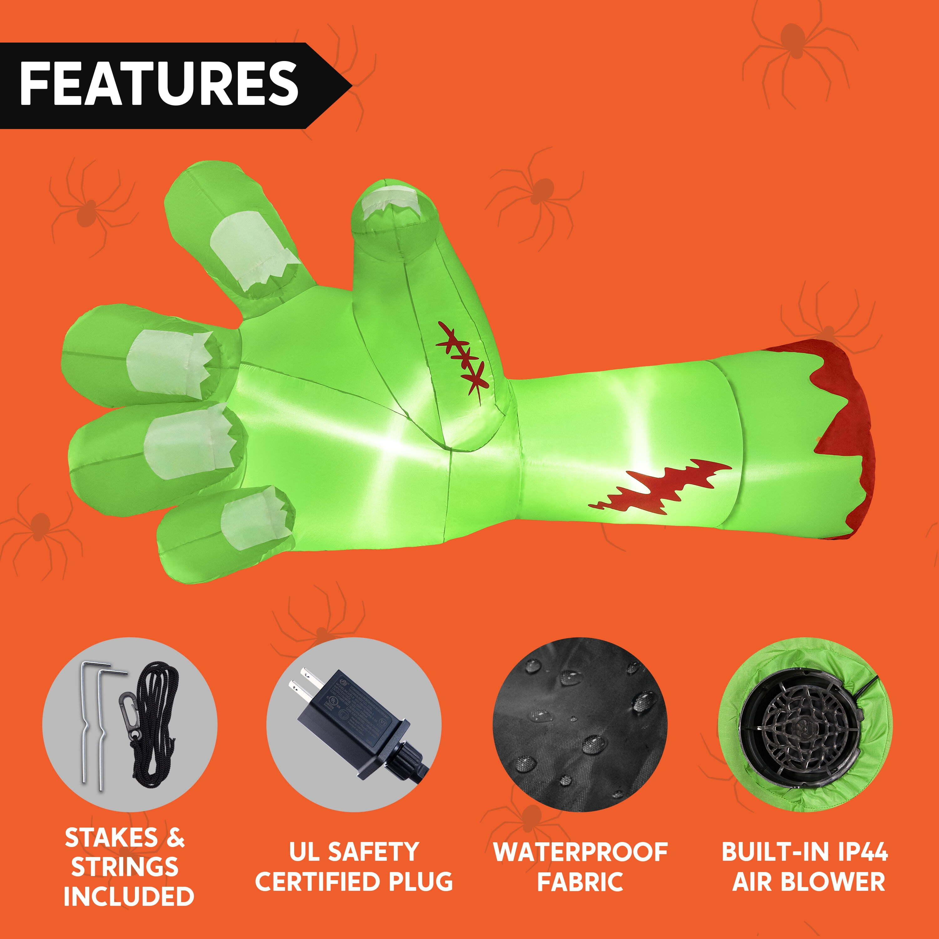 Joyfy 9ft Broken Zombie Arm Halloween Inflatables Outdoor Decoration with Built-in LEDs Scary Green Giant Hand J260907 - view 3