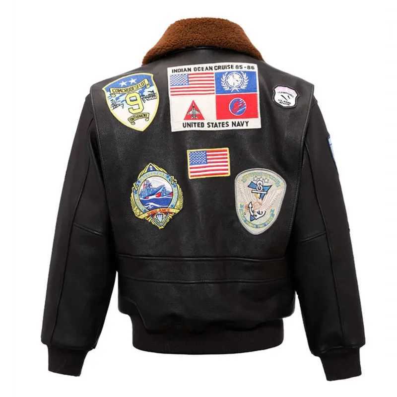 Pilot Winter Brown Dark G1 Leather Jacket Men Military Style Europe Size Thick Genuine Cowhide Top Gun Flight Coats 2026ss new P C260904 - view 3