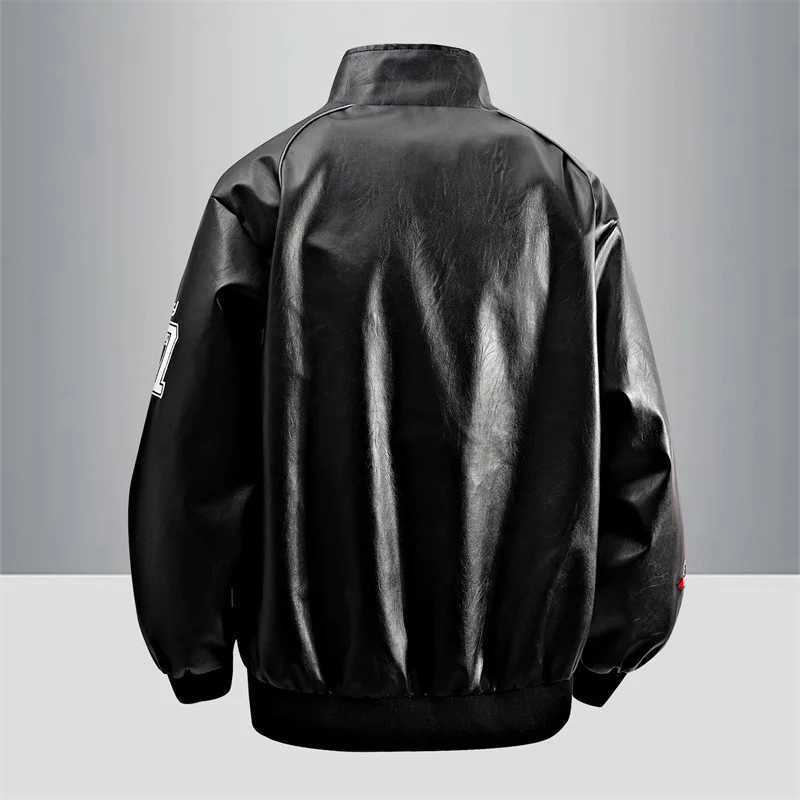 Letter Jackets Man Motorcycle Leather Embroidery Leather Coat Patchwork Fashion Streetwear American Motor Jacket Red White Black C260904 - view 3