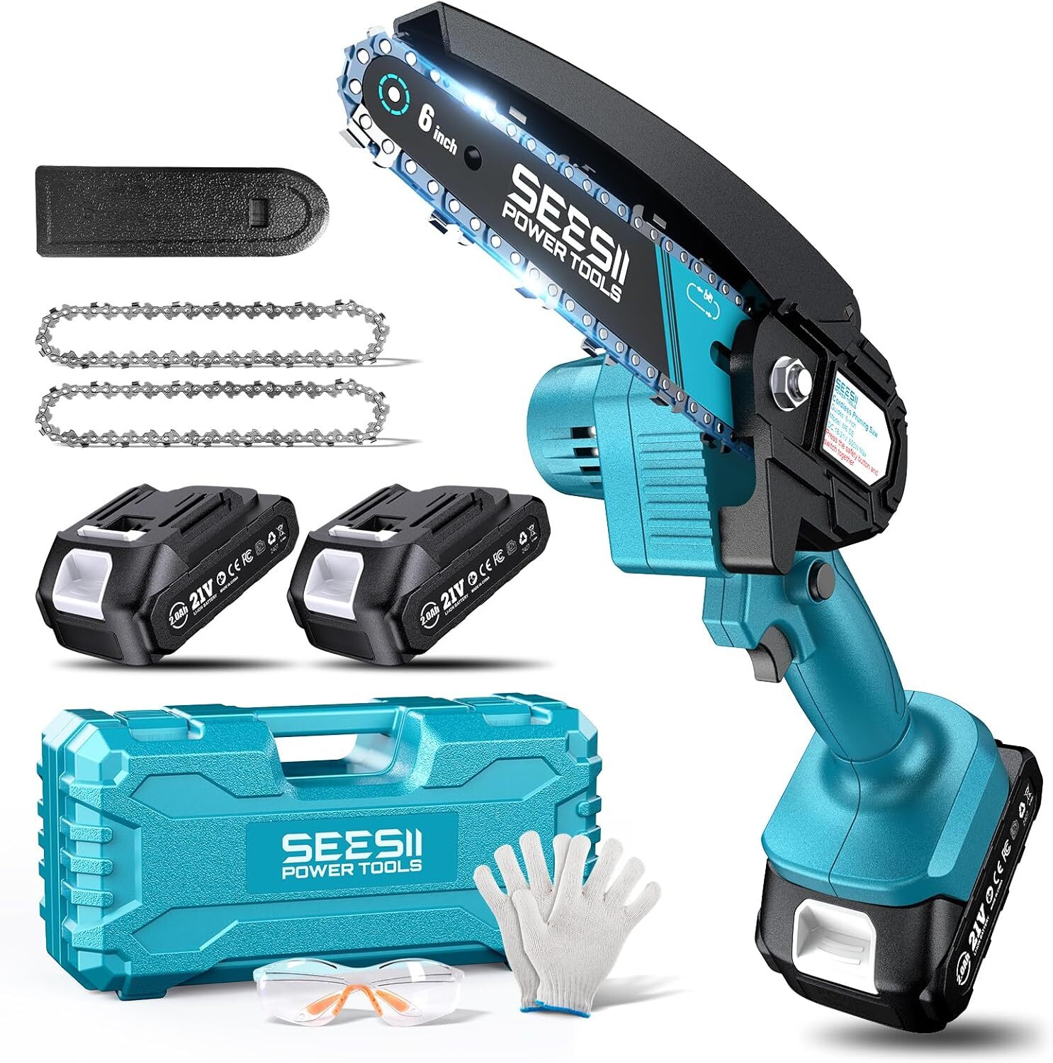 SEESII 6-inch Cordless Mini Chainsaw Electric Power Chain Saw Tree Trimming Wood Cutting for Makita 18V Battery Pin 26Y0907