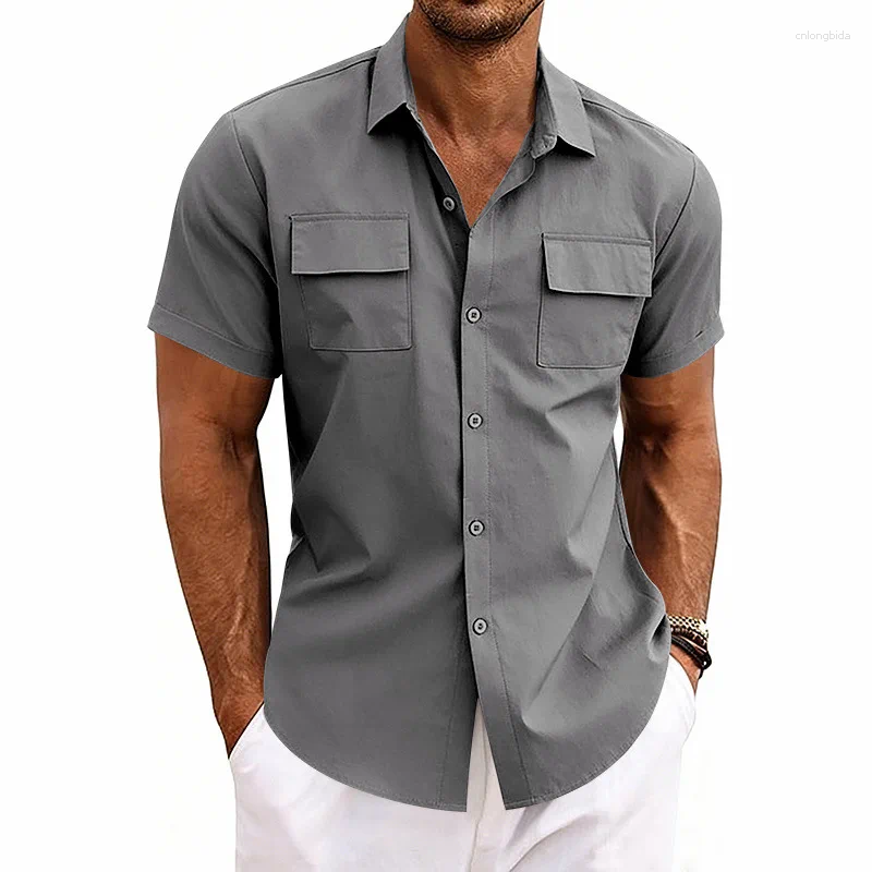 Men' s Casual Shirts Men Plus Size Summer Short Sleeve C