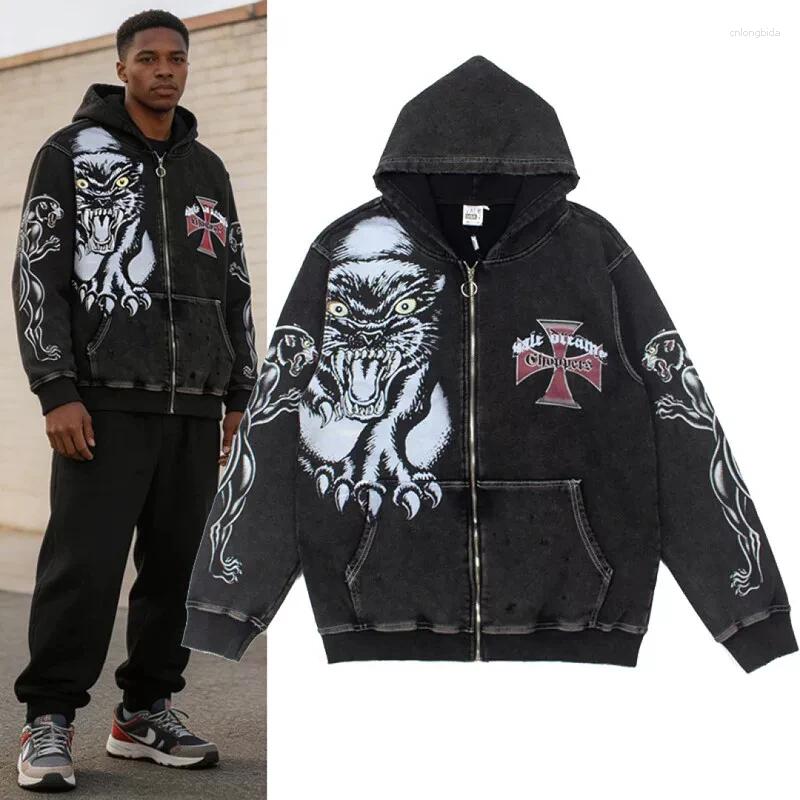 Men' s Hoodies Fashion Harajuku Gothic Zip Up Hoodie Men