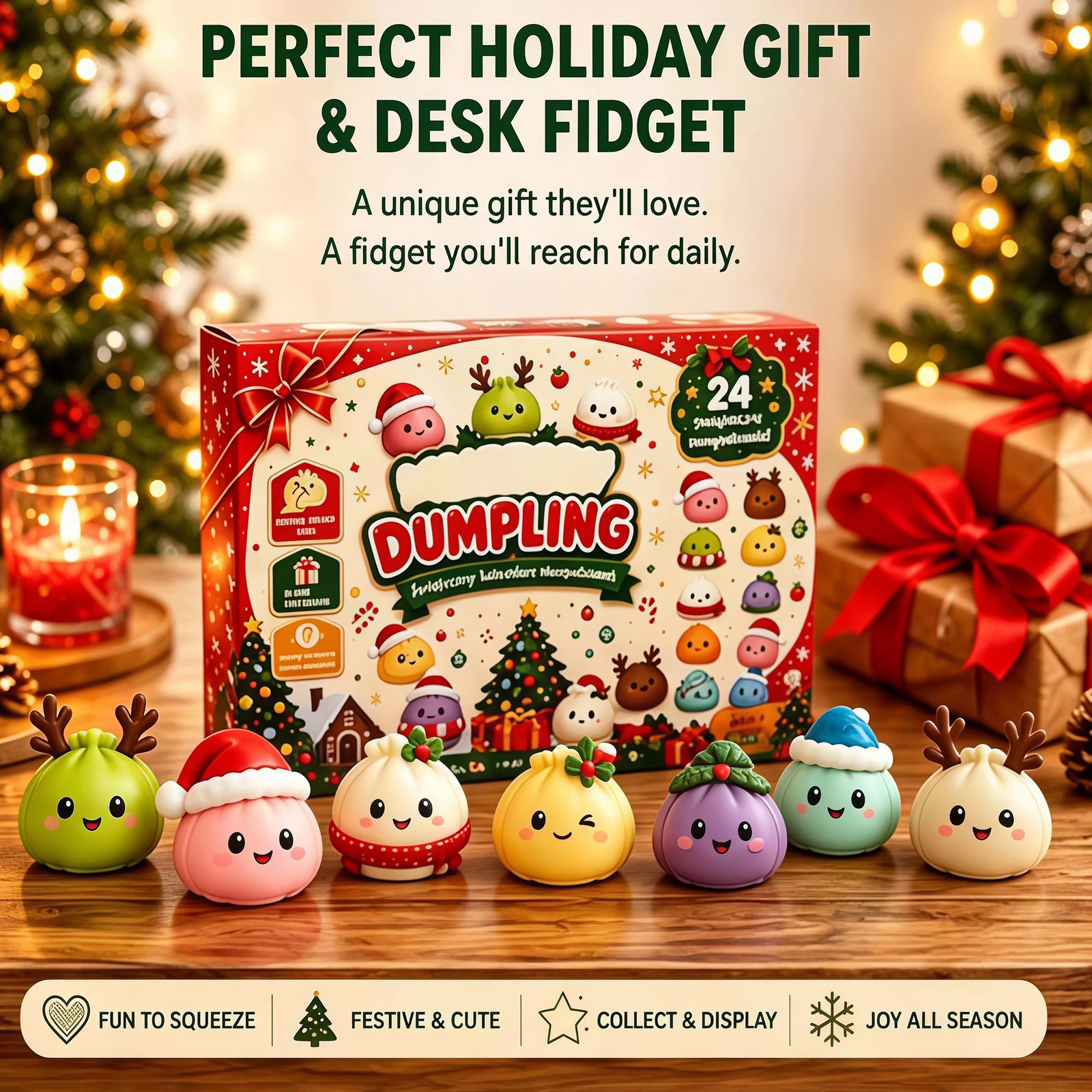 2026 Christmas Squishies Advent Calendar 24 Days Countdown Dumpling Squishy Stress Relief Fidget Mystery Surprise Gift Box Decor 260907 - view 4