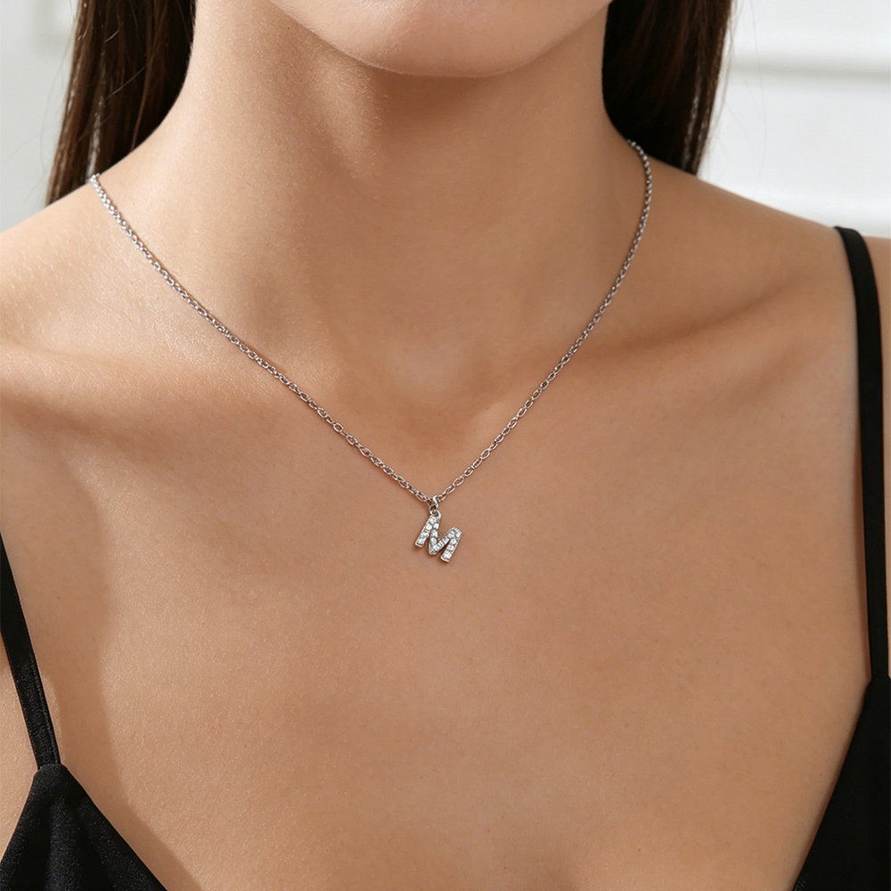 Stainless Steel Clear Zircon A-Z Initial Necklace Gold Color Women Trendy Choker Minimalist Alphabet Letter Jewelry Gift ddmysat - view 5