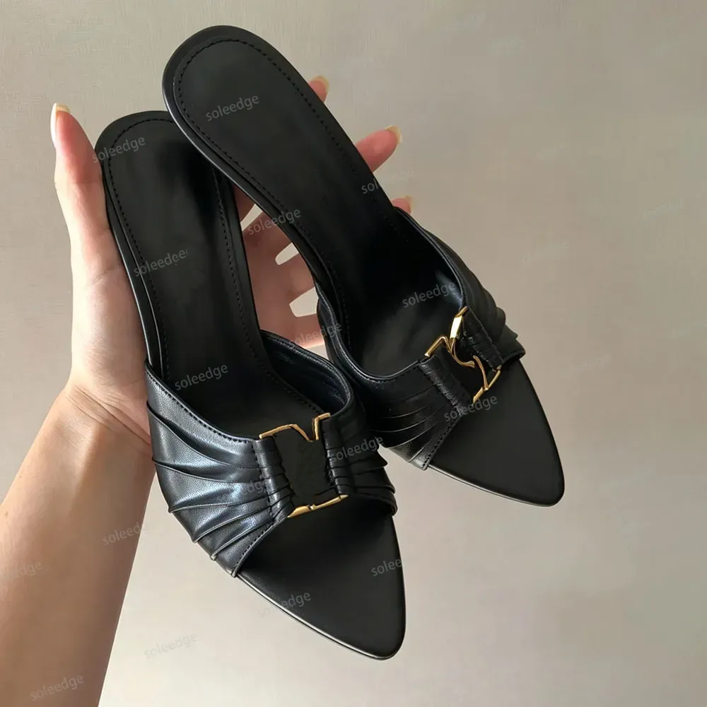 Babylone Muli Firmati Sandali Con Tacco Donna Scarpe Eleganti Pantofole A Spillo Da Donna Mulo Gattino Tacco Opyum Piatto 9 Cm Tacchi Jeanne Lettera-image