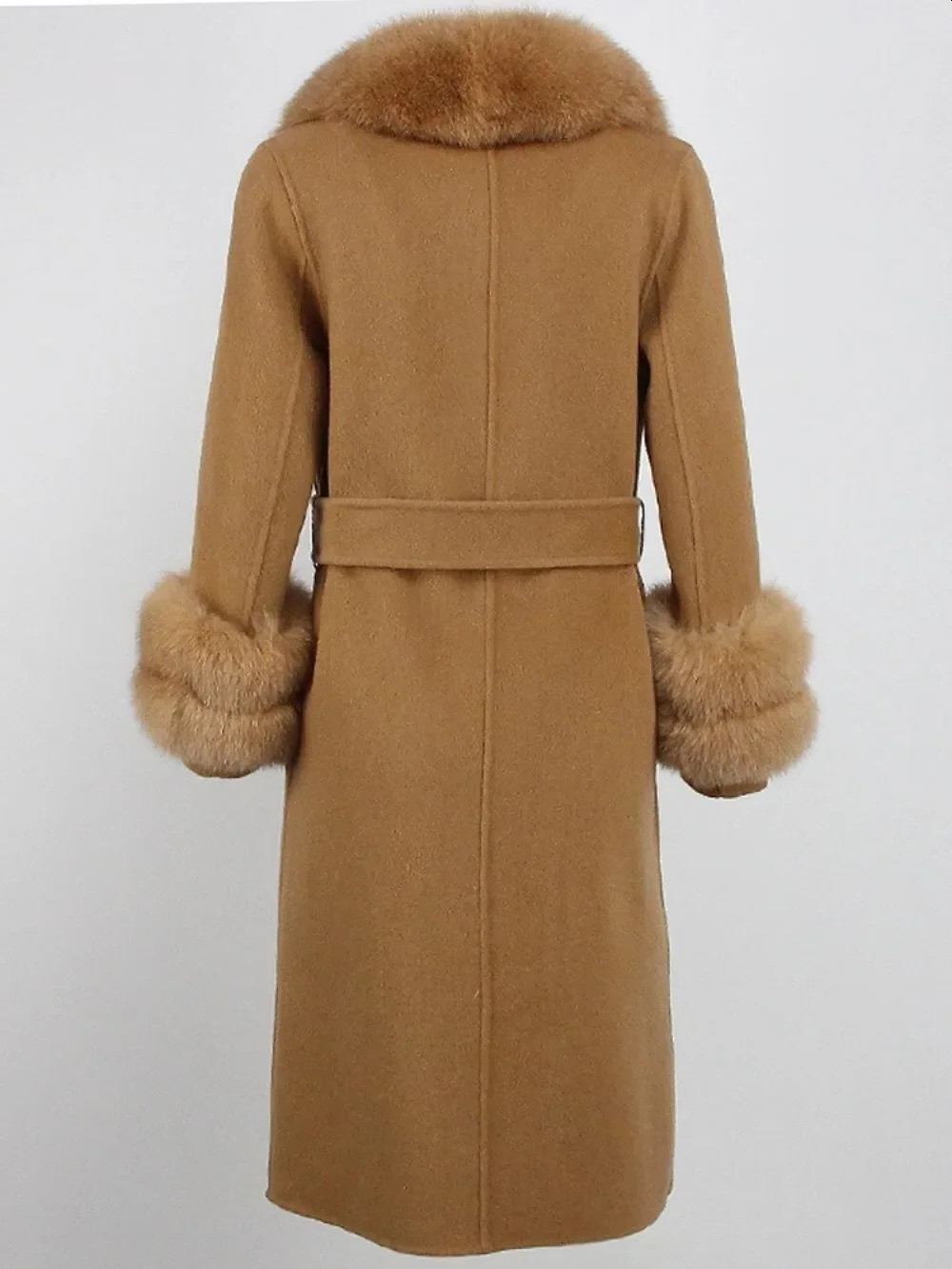 Real Fur Coat Long 2024 Winter Jacket Womens Natural Wool Blended Cashmere Double Chest Strap Warm Streetwear Fashion 240824 - view 4