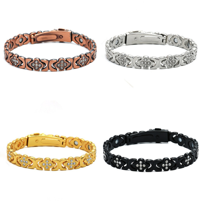 Luxury Brand Designer Jewelry New Cross-Border Fashion Four-Leaf Bracelet With Red Copper Strap Buckle, Rose Gold Lucky Clover Bracelet, Magnetic Jewe