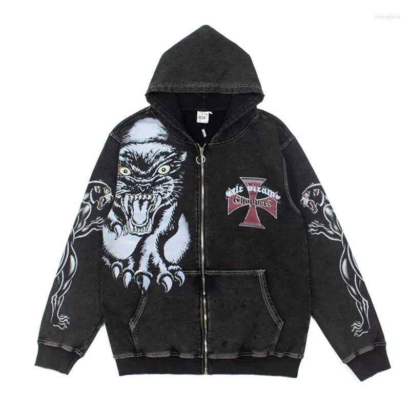 Men' s Hoodies Fashion Harajuku Gothic Zip Up Hoodie Men - view 3