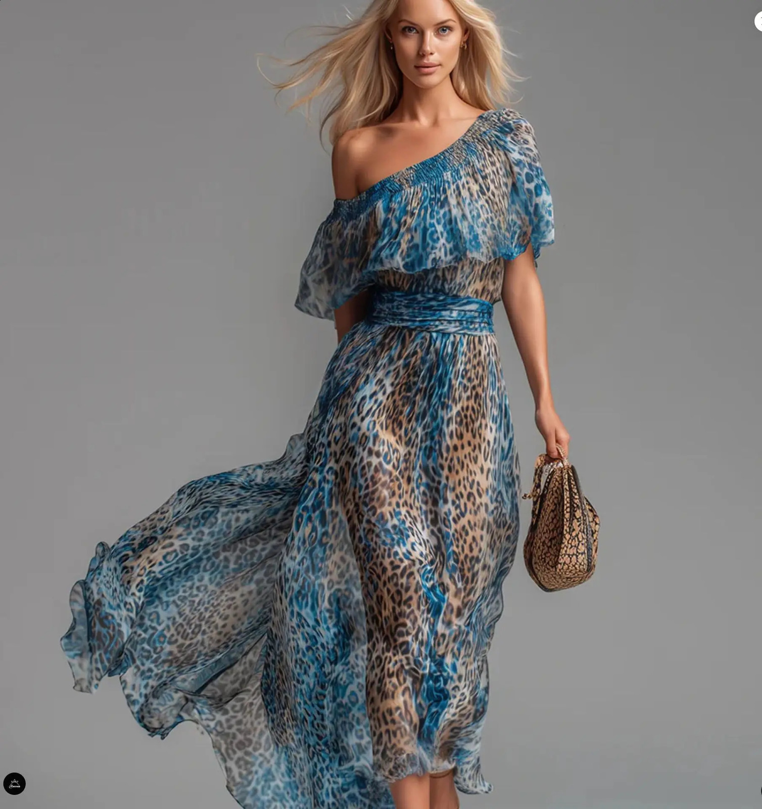 Elegant Leopard Print Chiffon Women Maxi Dress Off Shoulder Ruffles Waist Slimming Vacation Casual Beach Long Dress 260907 - view 7
