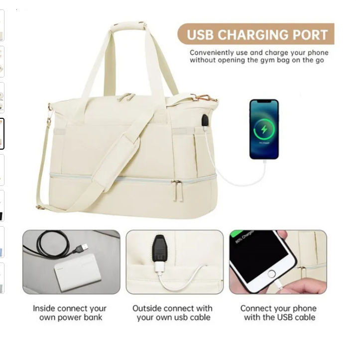 Urban Simplicity Nylon Gym Duffel Bag, Creamy-White Soft Travel Duffle with Zipper Closure, External Pouch, Single Handle, Compartment for Sport and C - view 6