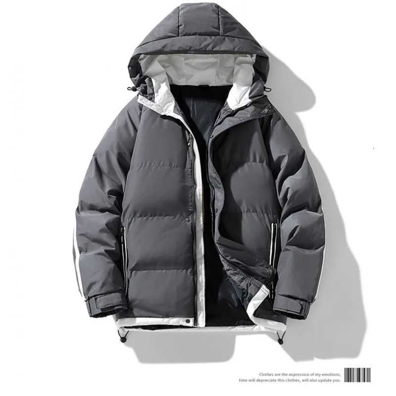 Unisex Cotton Winter Jacket Men's Women's Patchwork Color Padded Coat Windproof Warm Cotton Zipper Hooded Outwear DailyT260907 - view 3