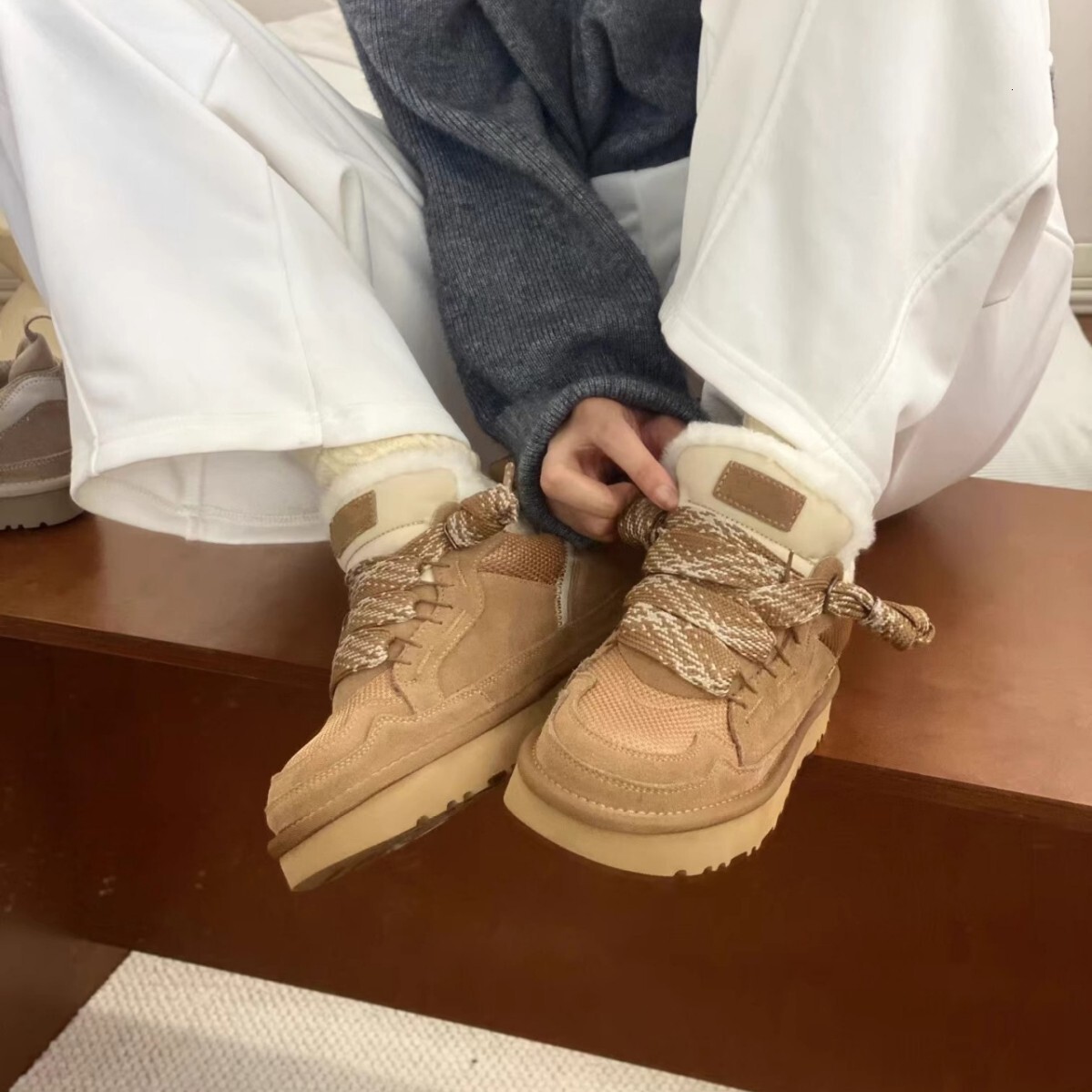 Ladies Suede Warm Plush Lined Platform Winter Shoes Lace Up Non Slip Snow Sneakers For Outdoor Daily Cold Season Wear - view 3