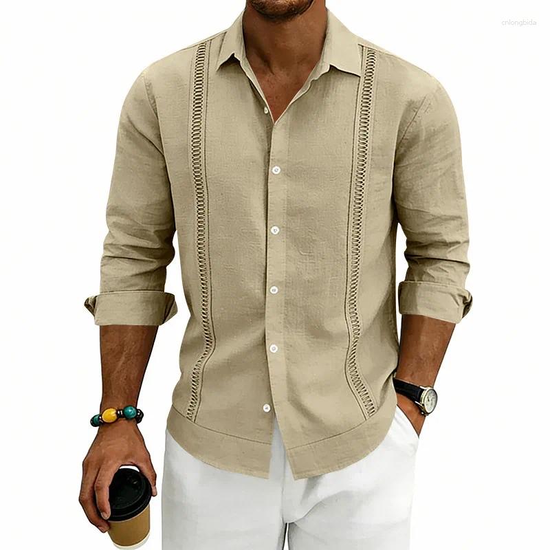 Men' s Casual Shirts Men Lapel Long Sleeve Linen Shirt H - view 9