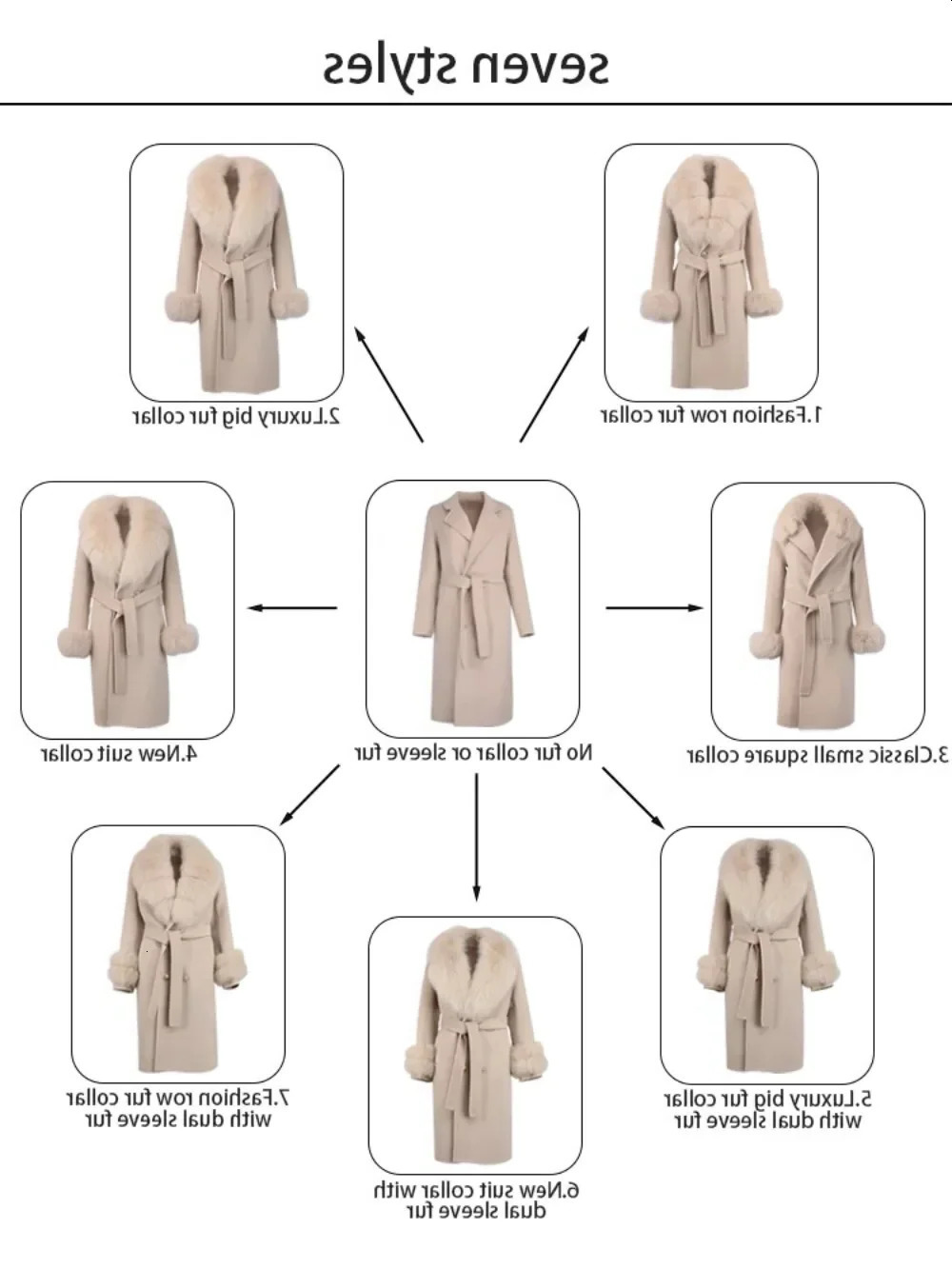 Real Fur Coat Long 2024 Winter Jacket Womens Natural Wool Blended Cashmere Double Chest Strap Warm Streetwear Fashion 240824 - view 5