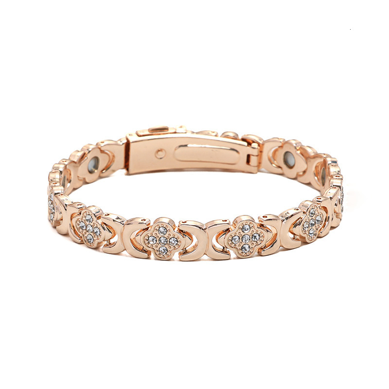 Luxury Brand Designer Jewelry New Cross-Border Fashion Four-Leaf Bracelet With Red Copper Strap Buckle, Rose Gold Lucky Clover Bracelet, Magnetic Jewe - view 6