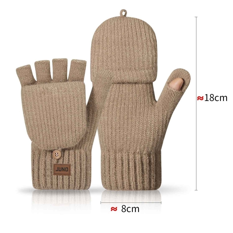 Womens Winter Knitted Gloves Foldable Mittens Convert to Fingerless Thick Plush Lining for Extreme Warmth Outdoor Wor 260907 - view 3