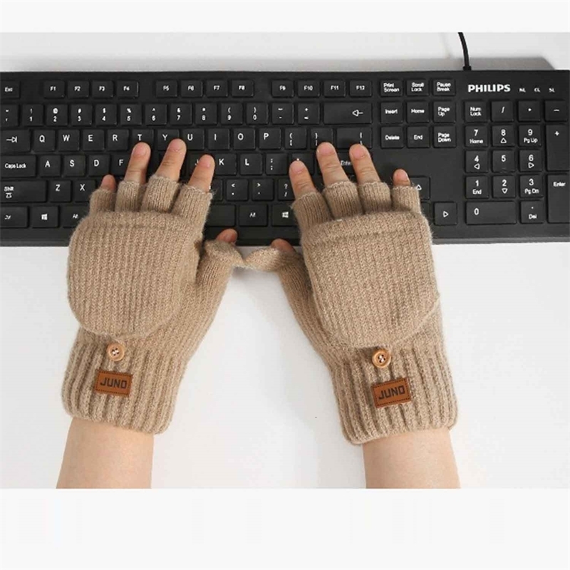 Womens Winter Knitted Gloves Foldable Mittens Convert to Fingerless Thick Plush Lining for Extreme Warmth Outdoor Wor 260907 - view 4