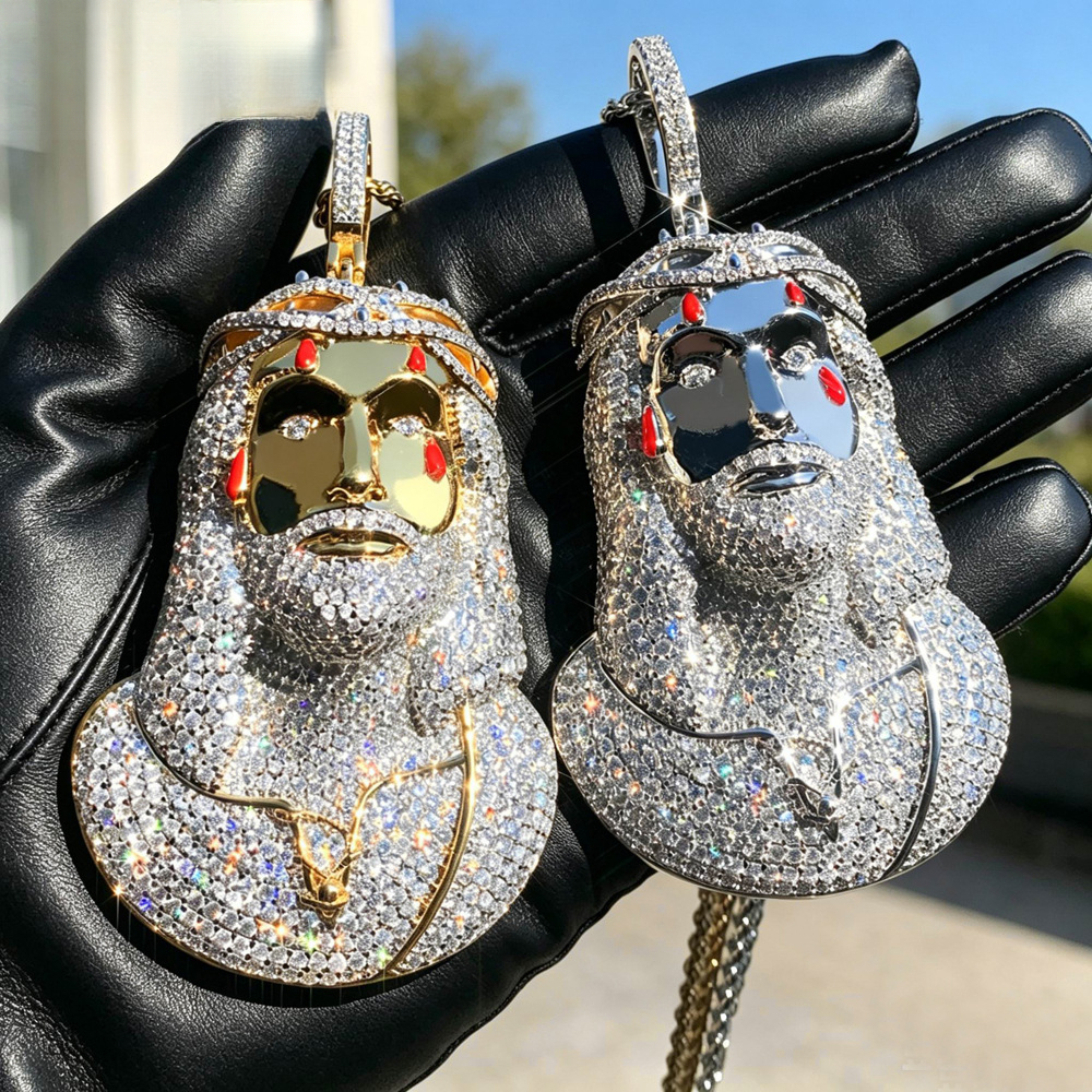 Men's Full Moissanite Jesus Lion Head Pendant Iced Out Bling Hip Hop Large Statement Necklace Charm For Daily Wear Birthday Gift - view 4