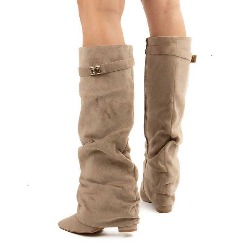Women's Fold Over Knee High Boots Chunky High Heel Shark Print Wide Calf Slip On Over The Knee 5080 Boots 2026 Fashion Streetwear Wholesale In St - view 4