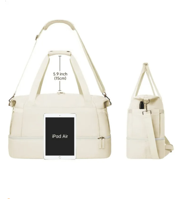 Urban Simplicity Nylon Gym Duffel Bag, Creamy-White Soft Travel Duffle with Zipper Closure, External Pouch, Single Handle, Compartment for Sport and C - view 3