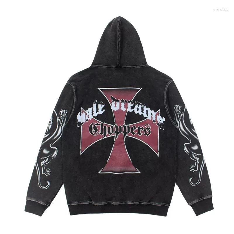 Men' s Hoodies Fashion Harajuku Gothic Zip Up Hoodie Men - view 4