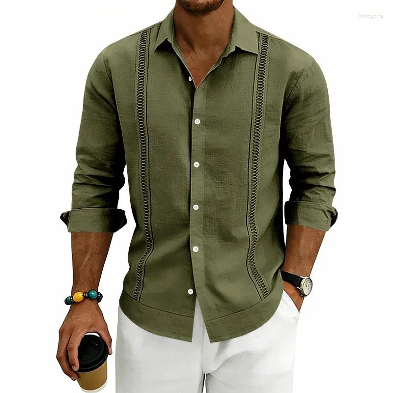 Men' s Casual Shirts Men Lapel Long Sleeve Linen Shirt H - view 7