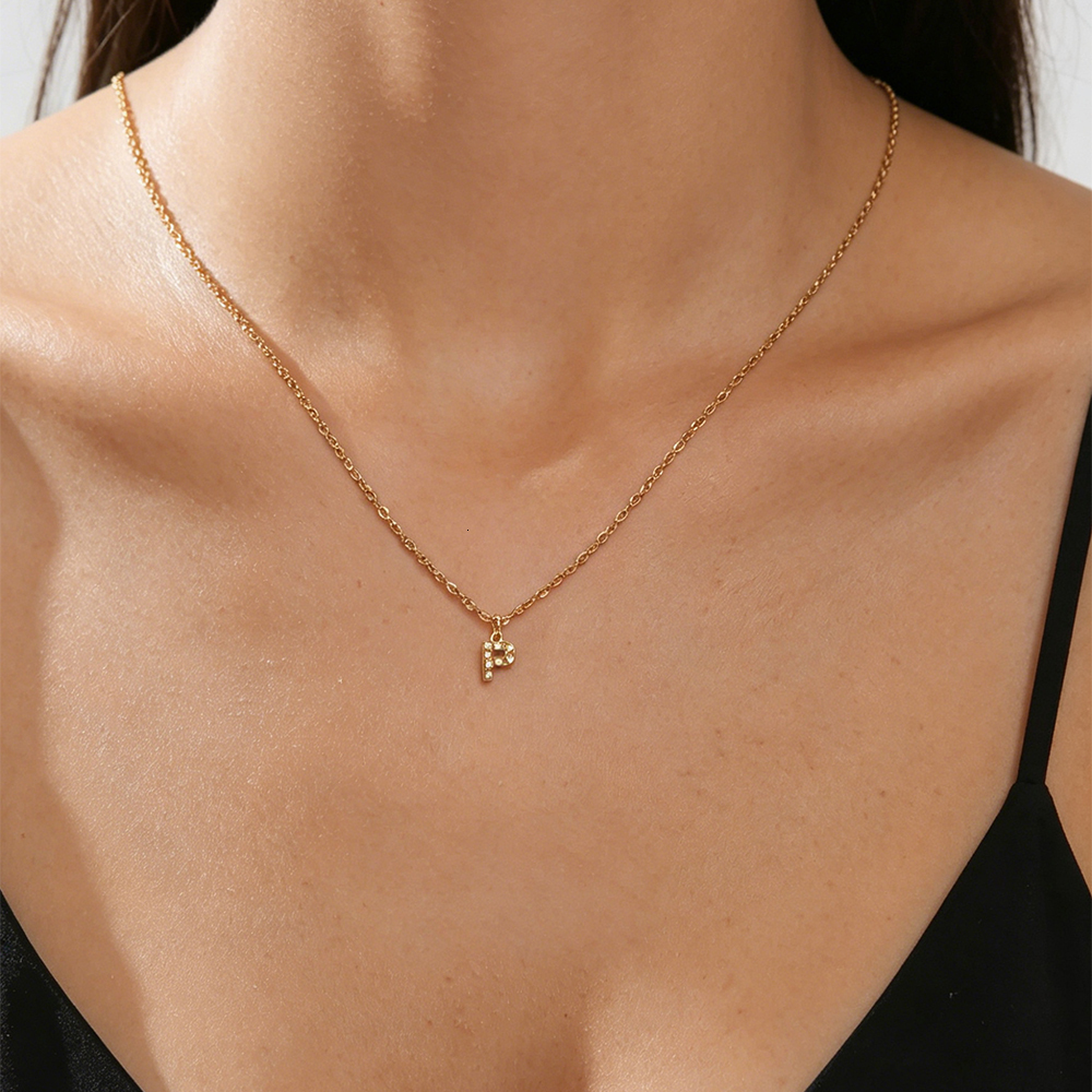 Stainless Steel Clear Zircon A-Z Initial Necklace Gold Color Women Trendy Choker Minimalist Alphabet Letter Jewelry Gift ddmysat - view 3