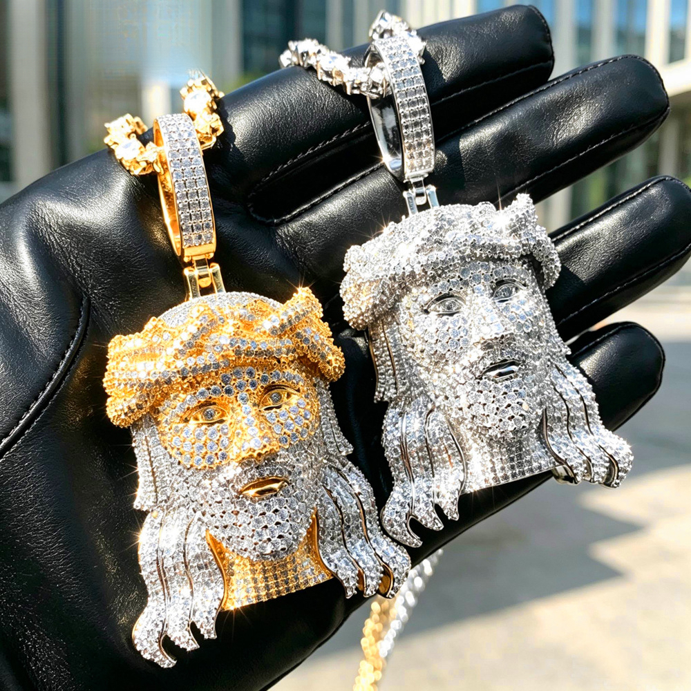 Men's Full Moissanite Jesus Lion Head Pendant Iced Out Bling Hip Hop Large Statement Necklace Charm For Daily Wear Birthday Gift - view 5