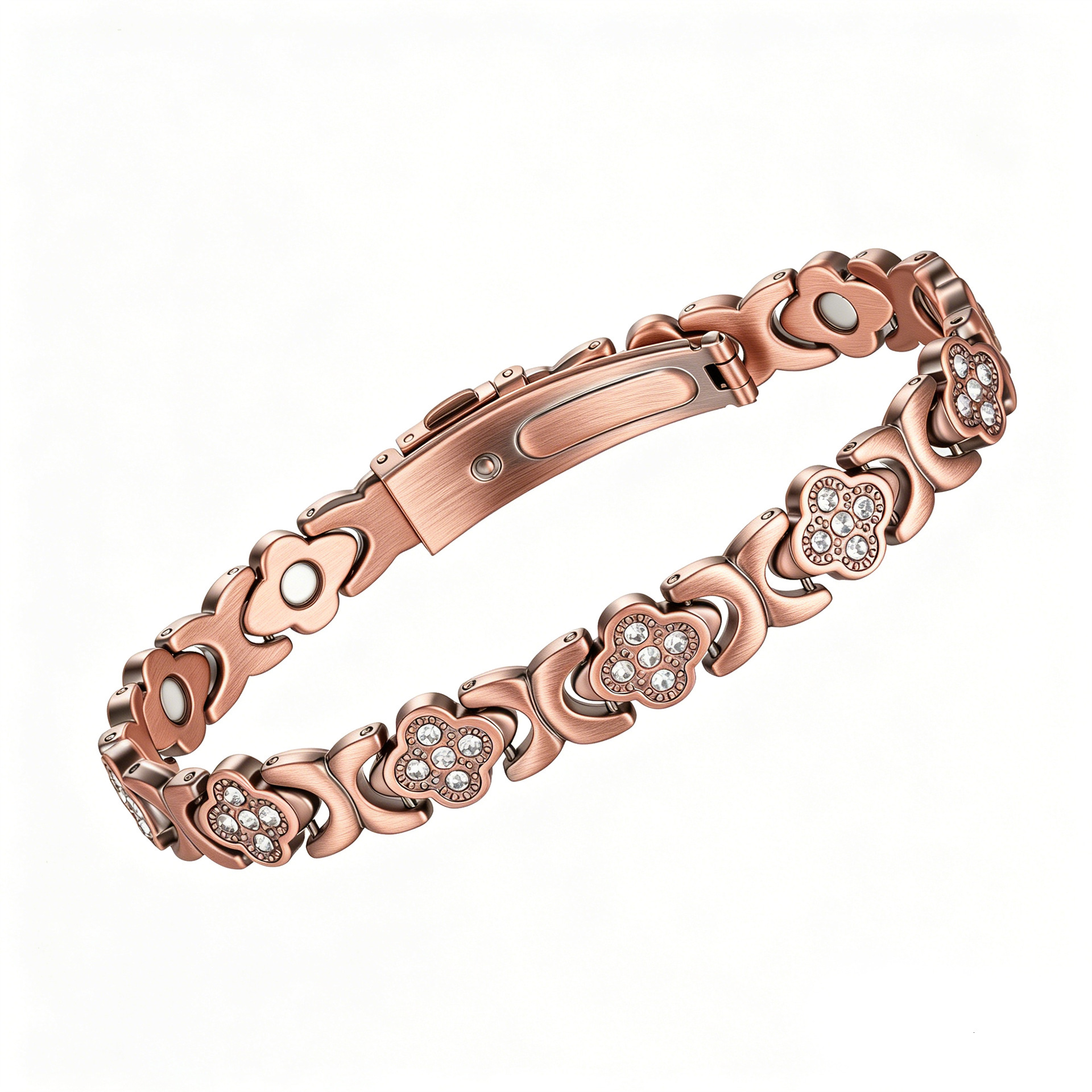 Luxury Brand Designer Jewelry New Cross-Border Fashion Four-Leaf Bracelet With Red Copper Strap Buckle, Rose Gold Lucky Clover Bracelet, Magnetic Jewe - view 4