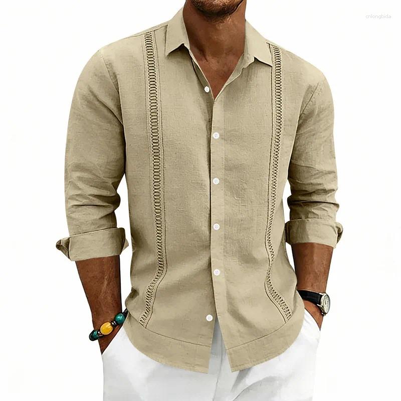 Men' s Casual Shirts Men Lapel Long Sleeve Linen Shirt H - view 4